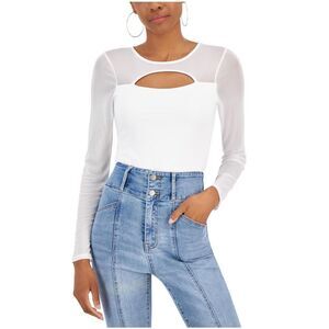 Crave Fame Womens Cutout Illusion Bodysuit Jumpsuit, White, NWT